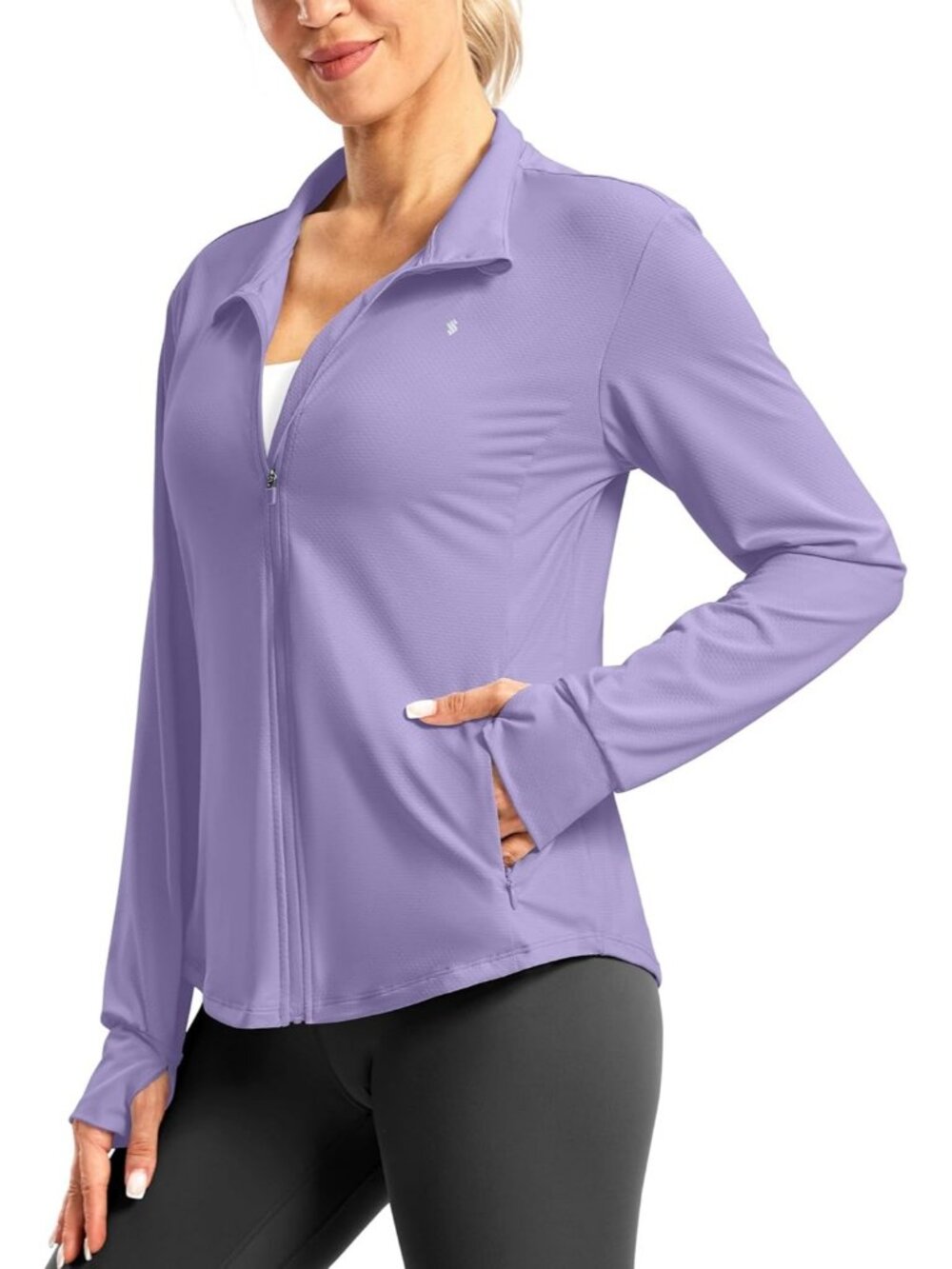 Women's Purple UPF 50+ Sun Protection Long Sleeve Shirt Zip Hiking Workout Top
